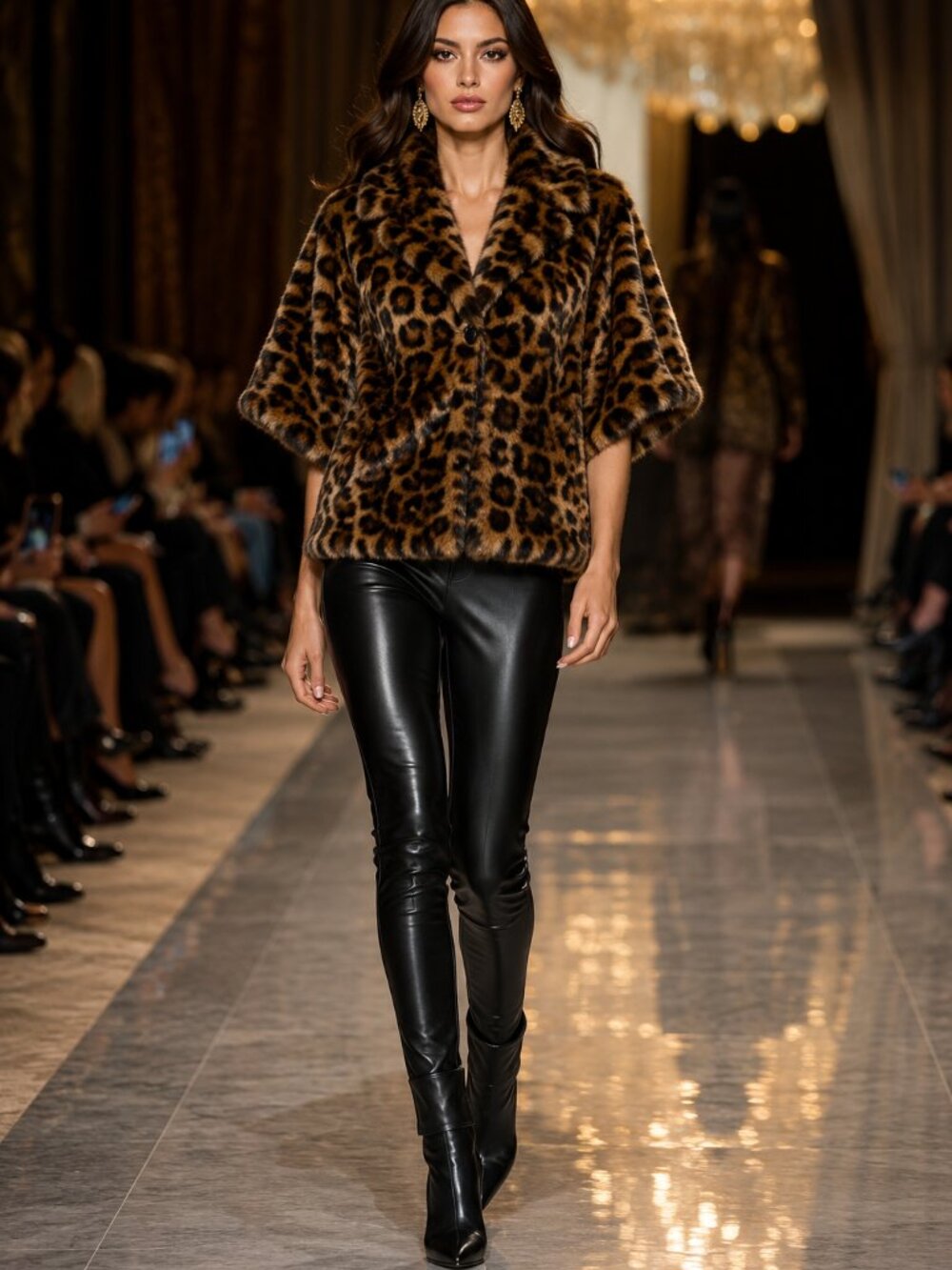 Calvin Klein faux fur leopard brown black coat